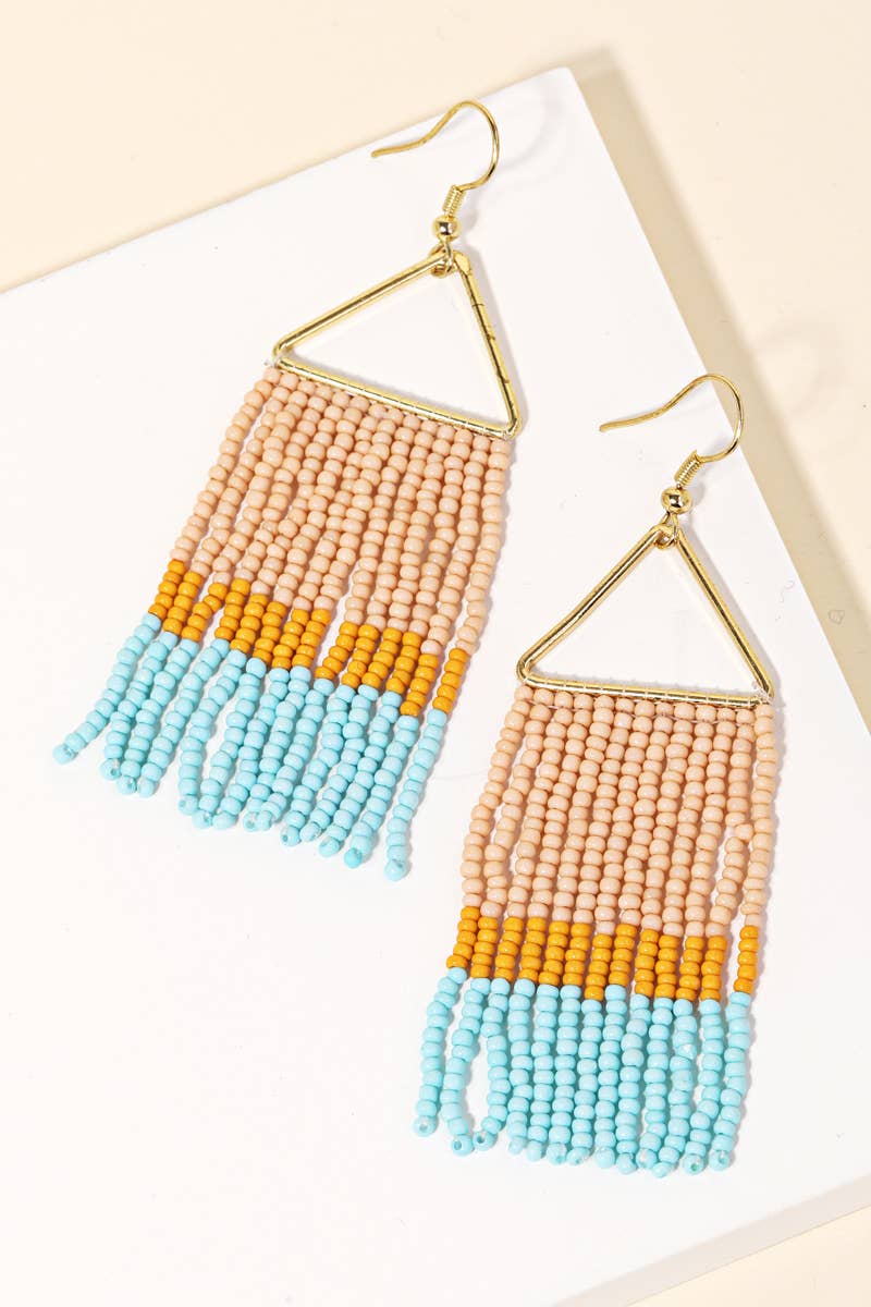 Anarchy Street - Triangle Cutout Seed Beaded Fringe Earrings