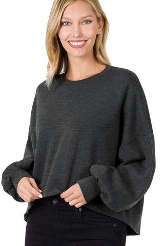 S/M/L BALLOON SLEEVE SOFT STRETCH SWEATSHIRT