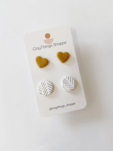 Stud Pack, Polymer Clay Studs, Heart and Circle Pack