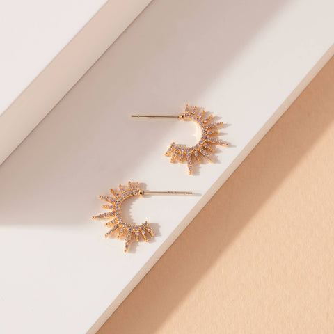 Pave Sunburst Hoop Earrings