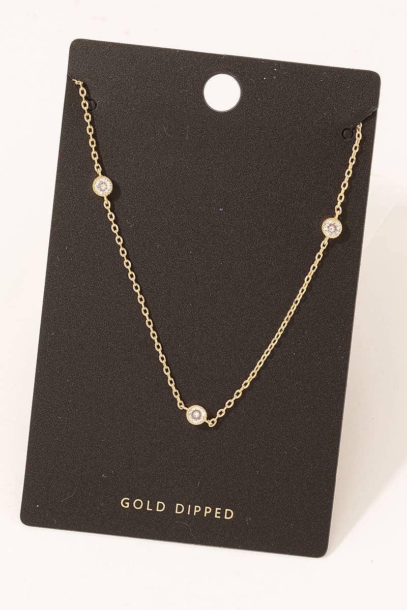 Fame Accessories - Gold Dipped Dainty Chain Stud Charm Necklace: G