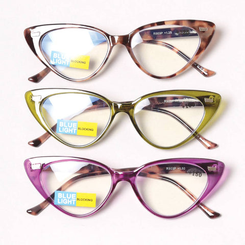 Cat-Eye Blue-Light Protection Reading Glasses: ONE SIZE / 12 ASSORTED