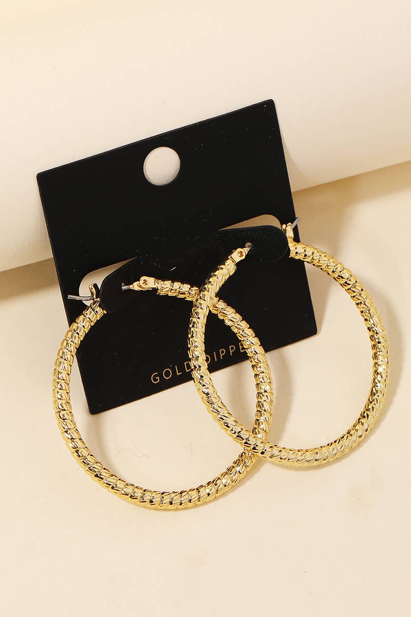 Anarchy Street - Gold Dipped Ribbed Pincatch Hoop Earrings