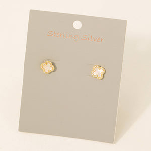 Fame Accessories - Sterling Silver Studded Clover Stud Earrings: GMO