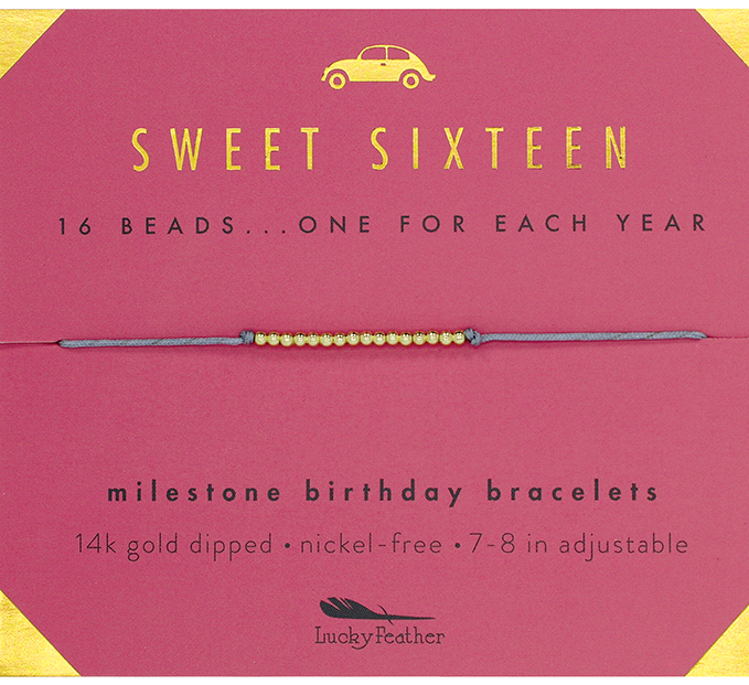 Lucky Feather - Milestone Birthday Bracelet - GOLD - Sweet Sixteen