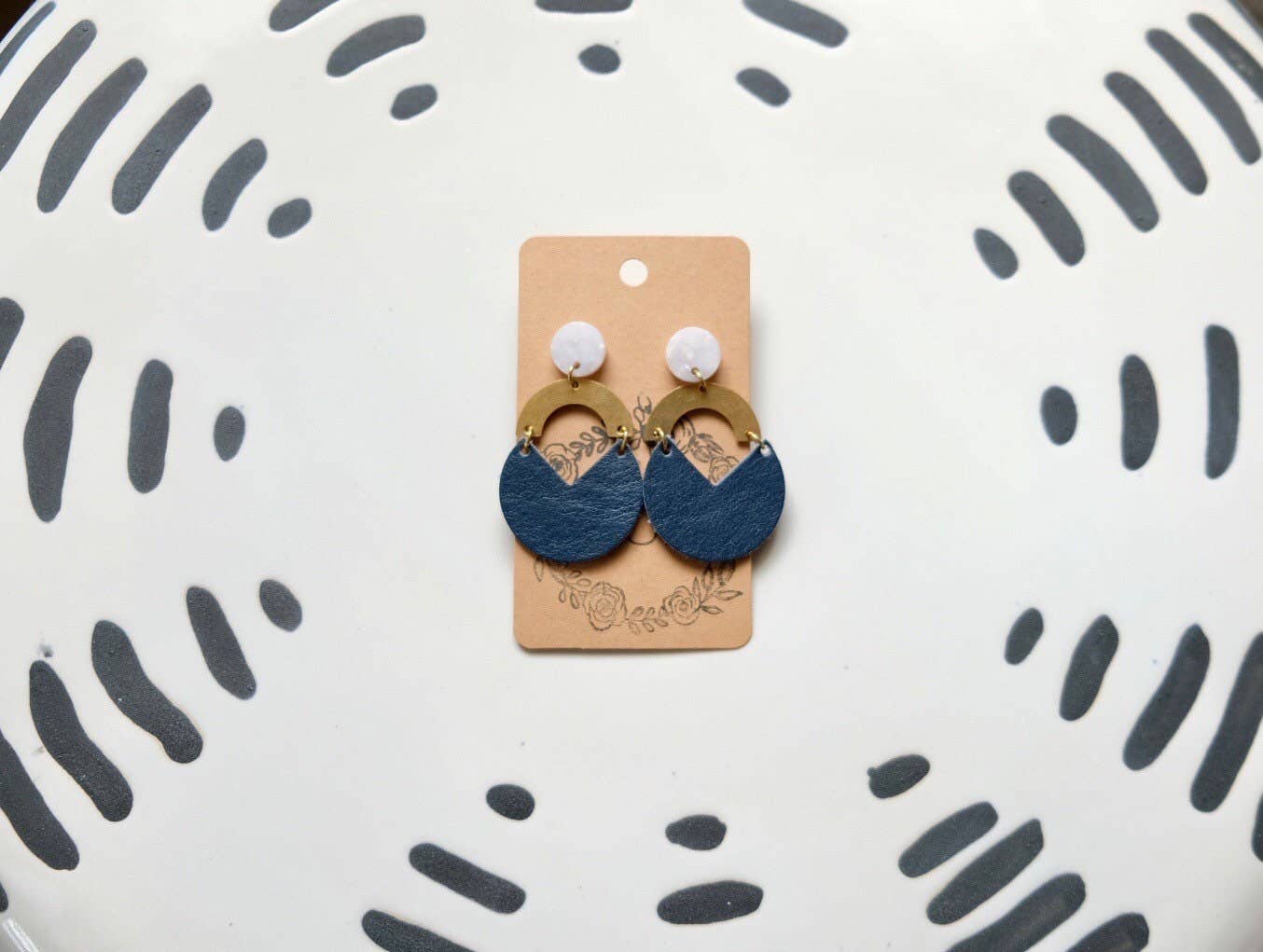 Rux Leather - Handmade Leather+ Brass earrings, half moon arch