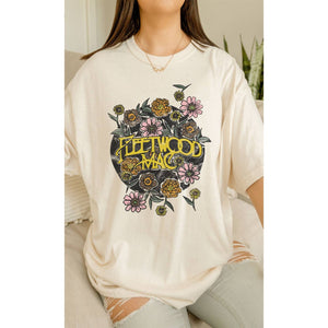 Retro Fleetwood Mac Floral Oversized Graphic Tee: CREAM / M/L