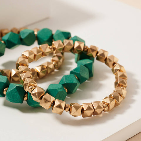 Avenue Zoe - Wood Metal Beaded Layered Bracelet Set