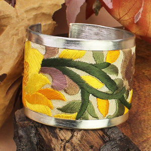 ZAD - Yellow Flower Embroidered Elegance Cuff Bracelet