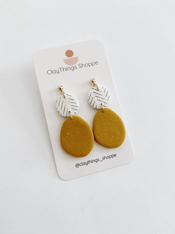 Calla in Mustard and Herringbone, Polymer Clay Earrings