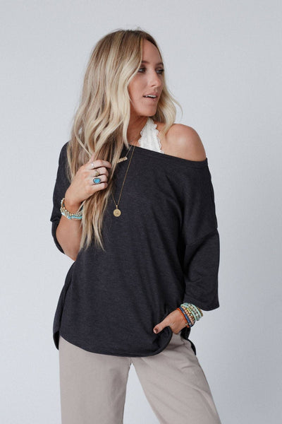 Three Bird Nest - Must Have High Low Tee - Charcoal: XL