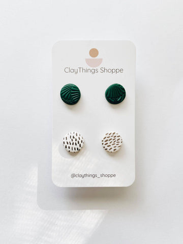 Stud Pack, Polymer Clay Studs, Pine and Dots Pack