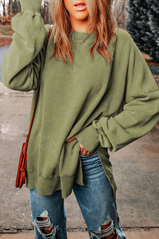 Little Daisy Closet - Drop Shoulder Ribbed Trim Oversized Sweatshirt