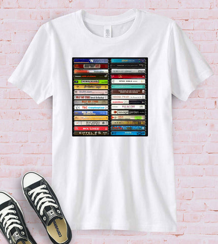 Classic 90's Pop & Rock Albums - Cassette Tape T-shirt: LG / White