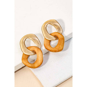 Wood Linked Hoops Dangle Earrings