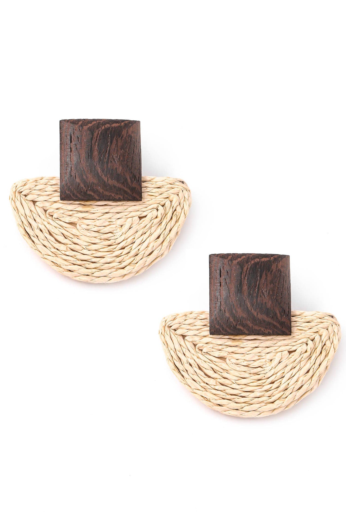 Straw Braided Wood Post Earrings