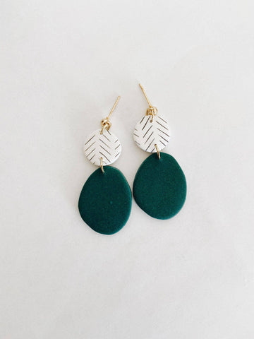 Calla in Teal and White, Polymer Clay Earrings