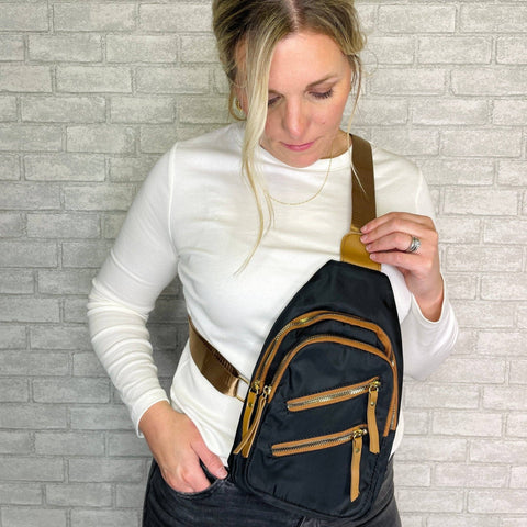 Mila Black & Cognac Sling Crossbody Bag