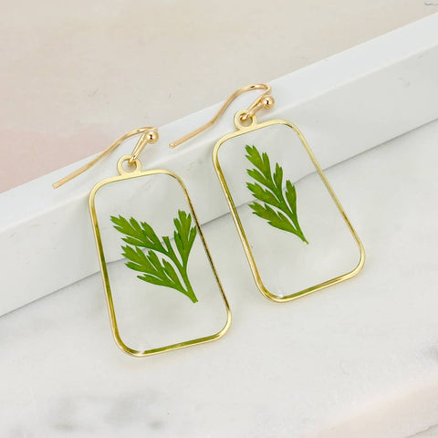 ZAD - Fern Dried Flower Gold Earrings