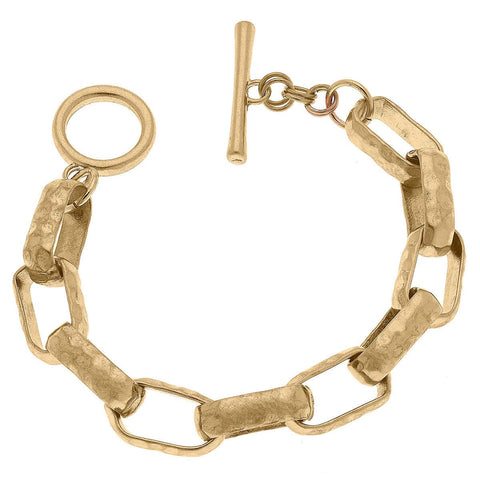 CANVAS Style - Malia Hammered Metal Chain Link Bracelet in Worn Gold