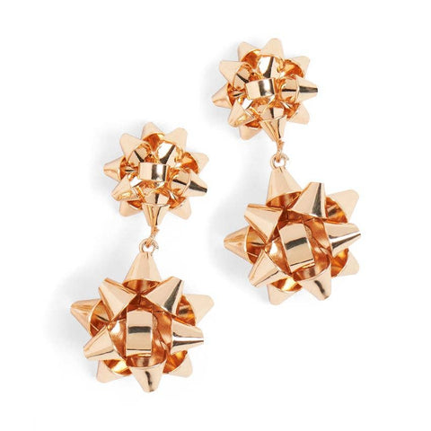 Whispers - Christmas Bow Dangle Earrings - Gold