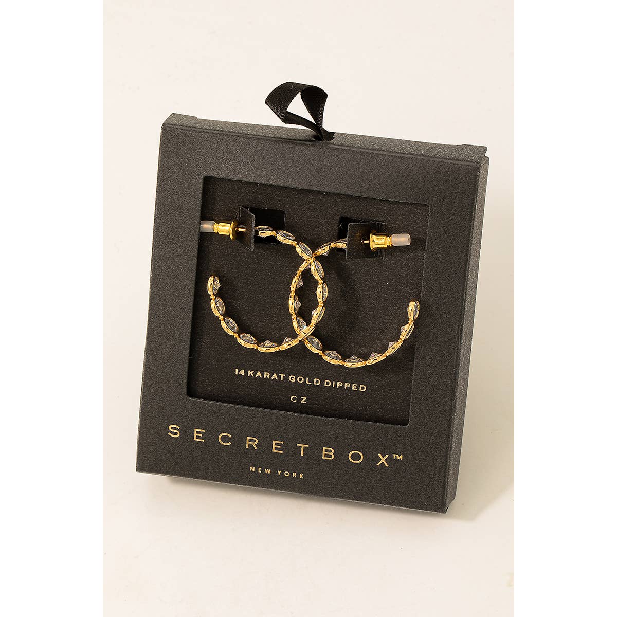 Fame Accessories - Secret Box Gold Dipped Cz Hoop Earrings: GD