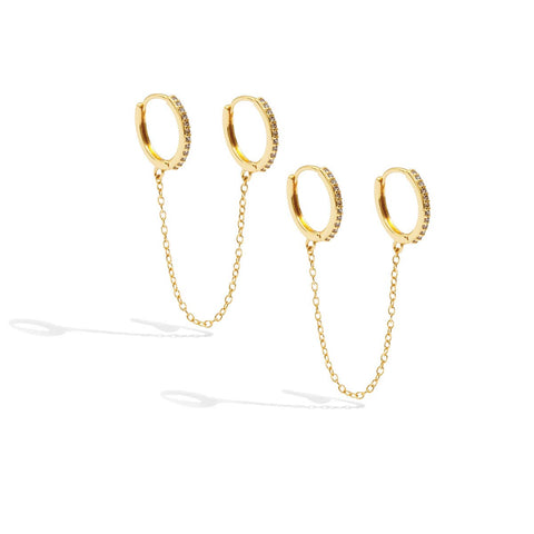 Splendid Iris - Double Pave Huggie with Chain
