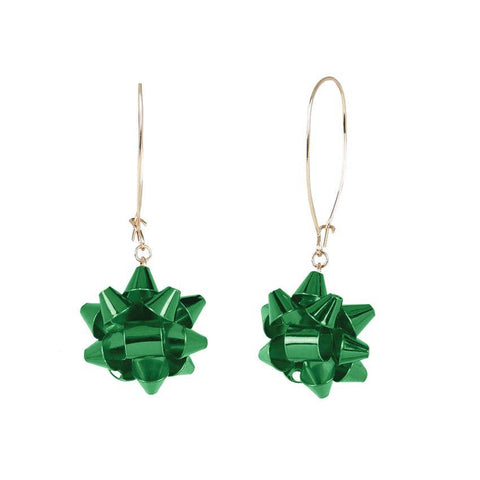 Whispers - Holiday Bow Dangle Earrings - Gold/Green