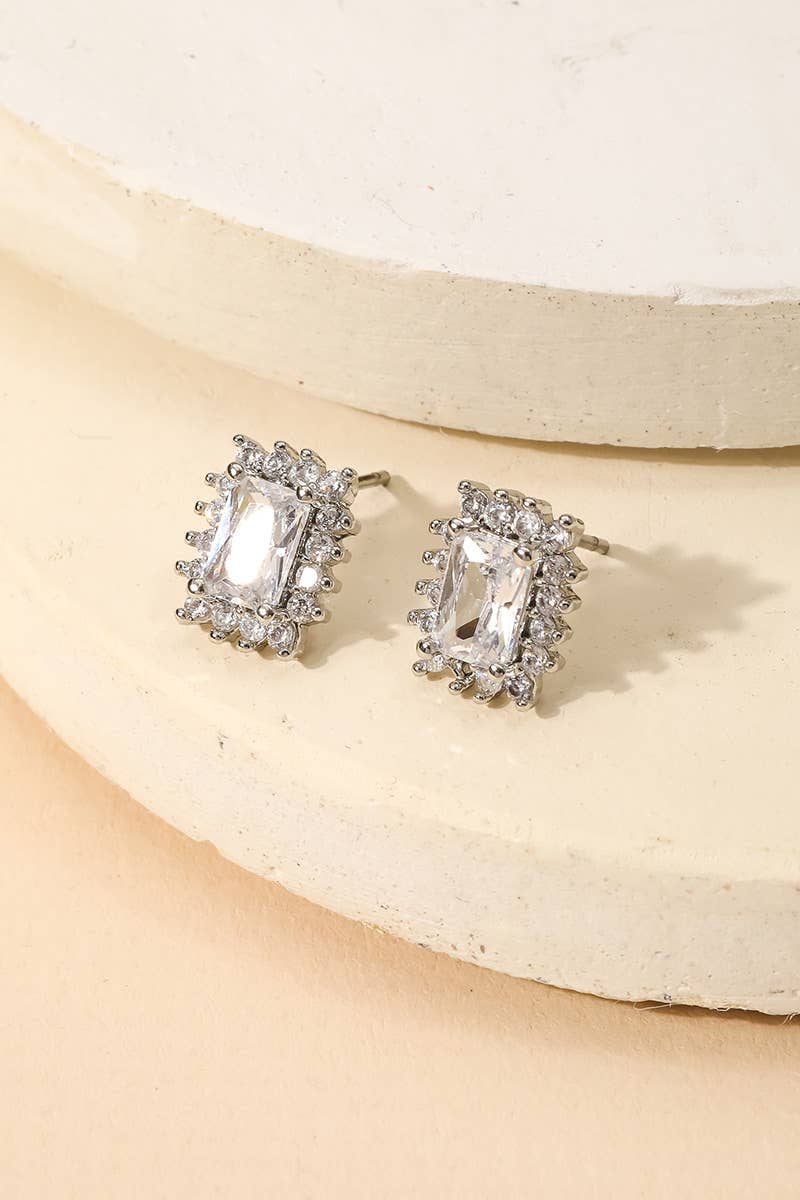 Mini Rectangle Rhinestone Stud Earrings