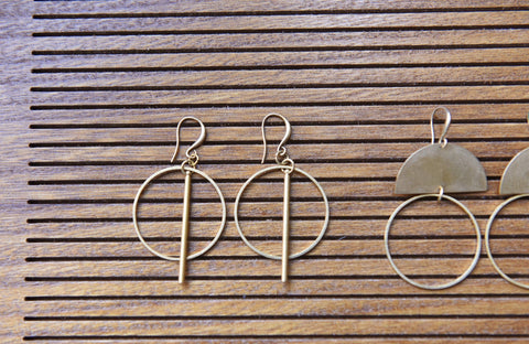 Rux Leather - Handmade brass earrings, Hoop, Modern, Geometric design