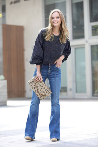 L/XL SI-21304 Mineral Wash Raw Edge Cropped Pullover