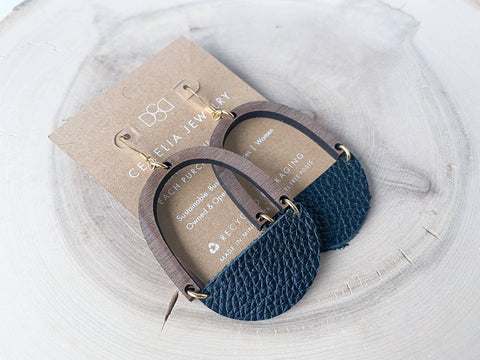 Cecelia Designs Jewelry - Cecelia Half Moon Wood and Leather Earrings