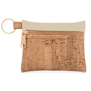 Key Chain Zipper Pouch | Rustic Cork + Faux Leather: Linen