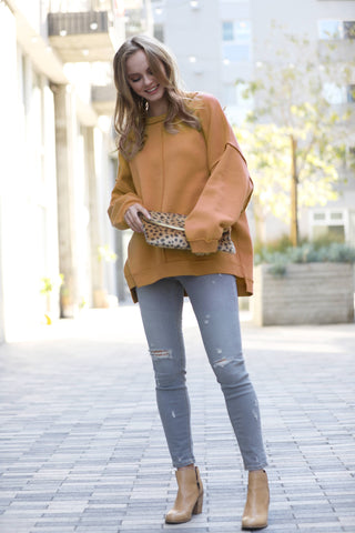 S/M & L/XL DEEP CAMEL Oversized out seam detailed sweatshirt
