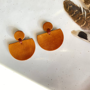 Rux Leather - Handmade Leather Statement Earrings, half moon, sterling